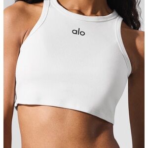 Alo Women’s White Ribbed High-Neck Crop Tank